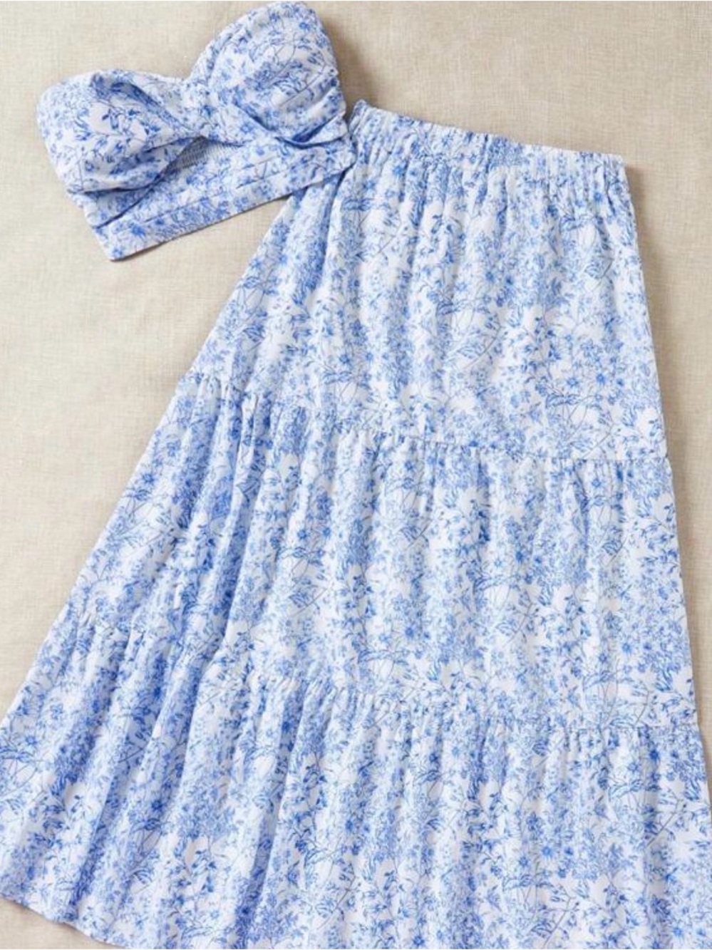 Floral Tiered Maxi Skirt in Light Blue